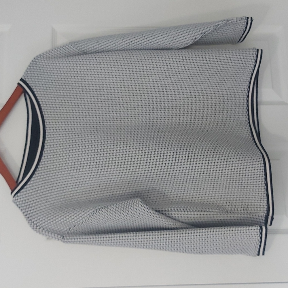 Black and white pattern top with striping accents
